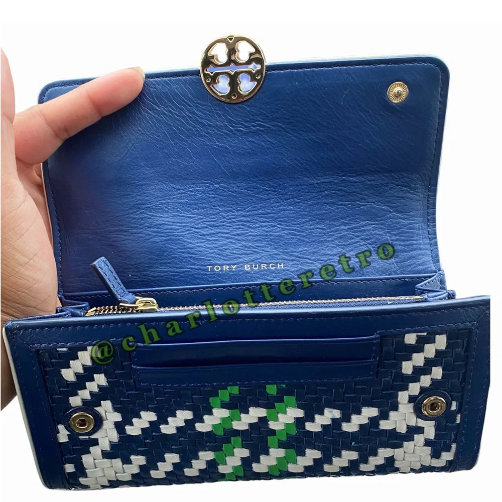 Tory Burch Duet Woven Leather Wallet - Picture 2 of 7